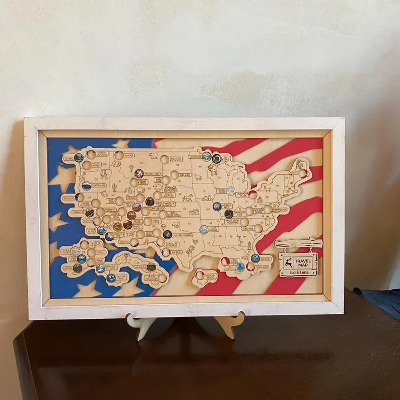 National Park Travel Map - 63 Parks Push Pin Map(USA Flage)