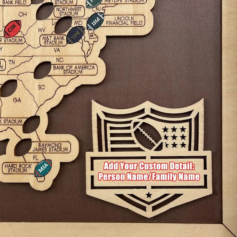Personalized NFL Stadium Tracker Map with Team Pins