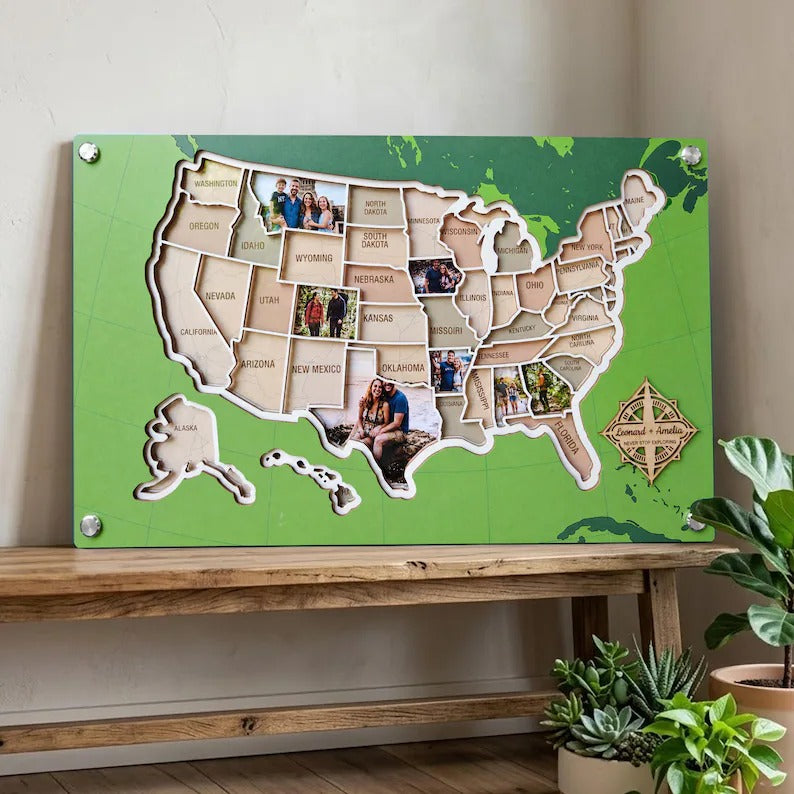 Personalized USA Photo Travel Map - Green