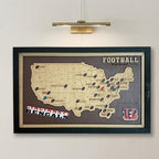 Personalized Brown Wooden NFL Stadium Map with Team Name Pins - Mappae Pilot