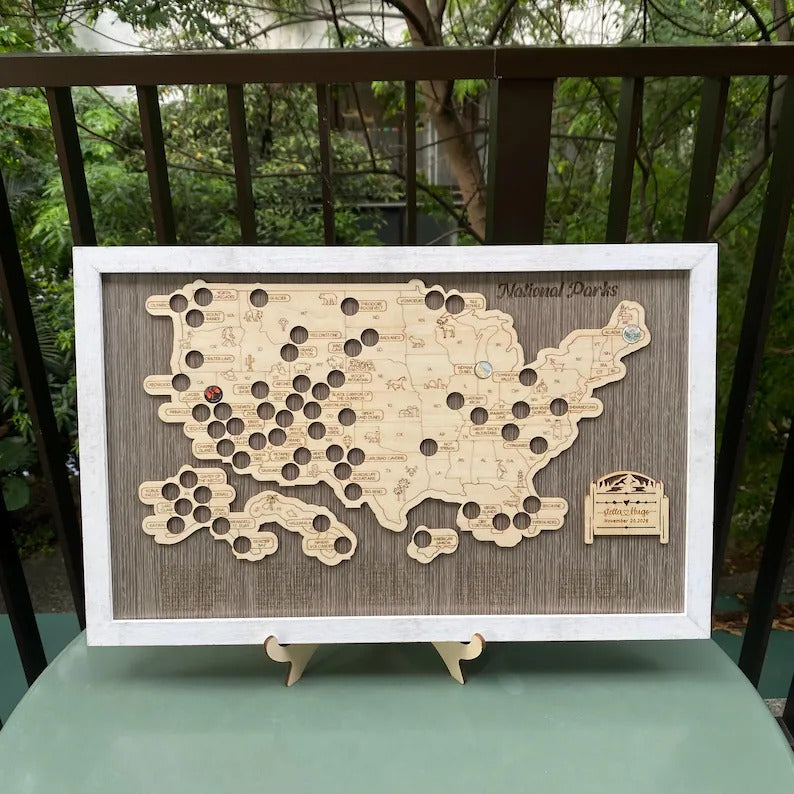 Personalized 2D National Parks Map with Nameplate(Charcoal)