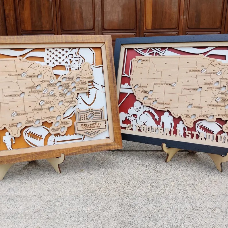 Football Baseball Stadium Map, Wood NFL Stadium Tracker