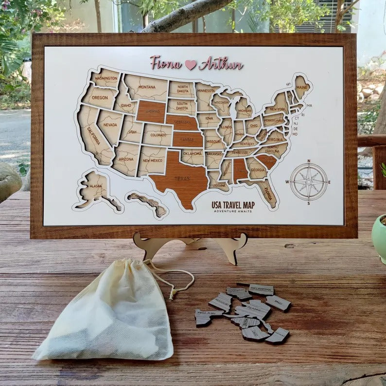 Personalized USA States Puzzle Map(White)