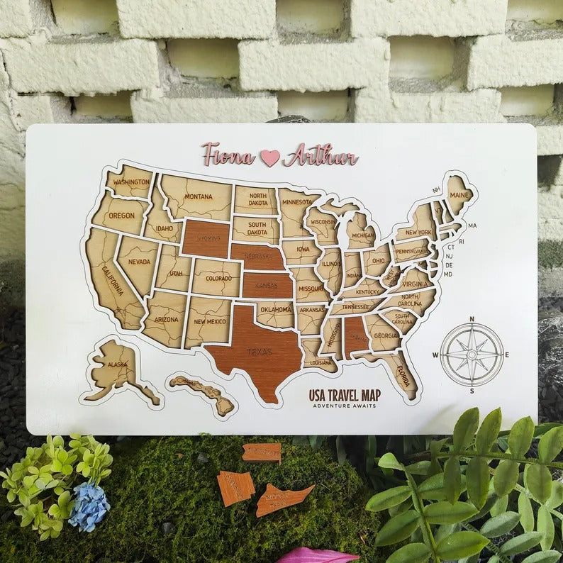 Personalized USA States Puzzle Map(White)