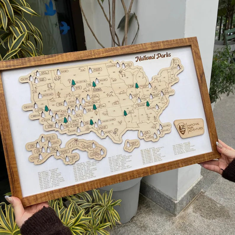 Personalized 2D National Parks Map with Nameplate(White)