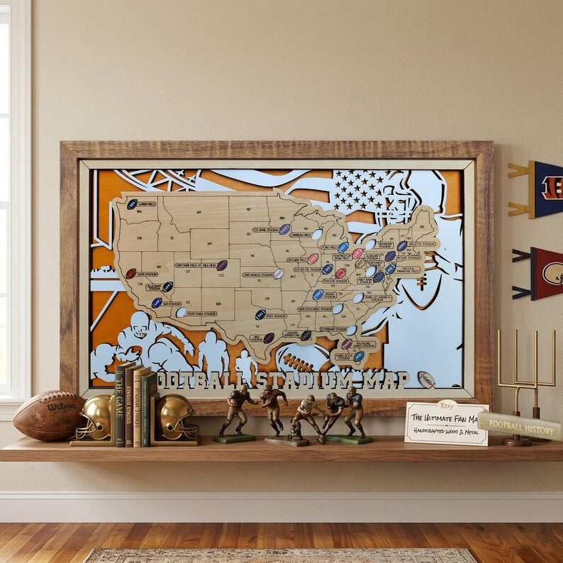 Custom NFL Stadium Map with Team Name & Logo | Football Fan Wall Art
