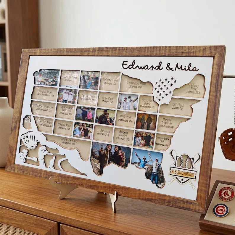 Personalized MLB Stadium Map Photo Frame(Laser Engraved Text)