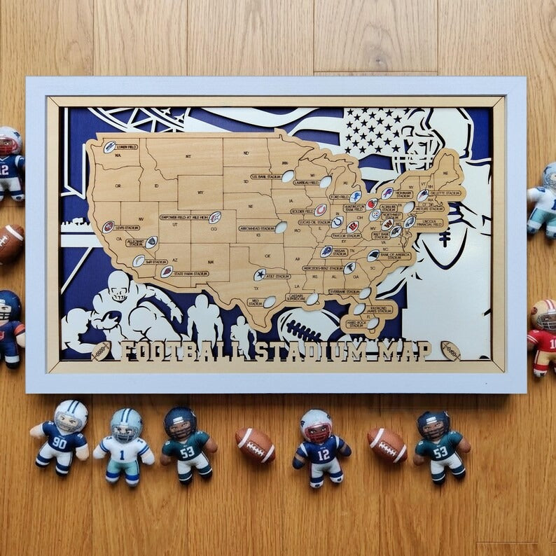 3D Wooden Football Stadium Map | NFL Bucket List Travel Tracker