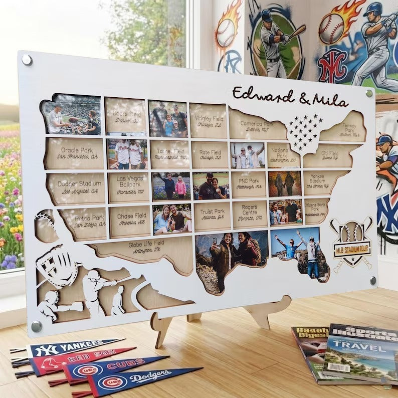 Personalized MLB Stadium Map Photo Frame(Laser Engraved Text)