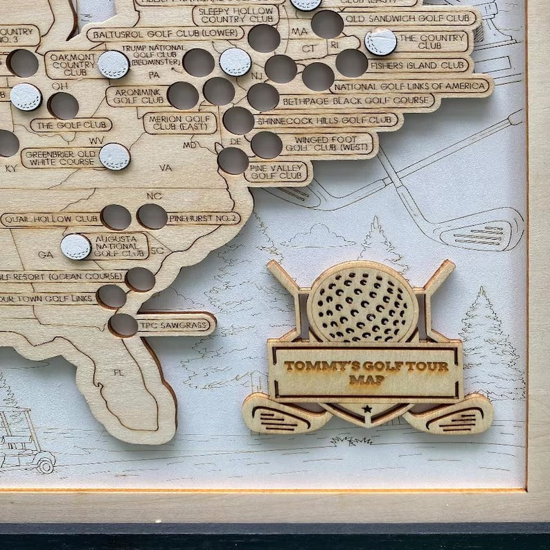 Personalized 2D Golf Course Tracker Map with Nameplate