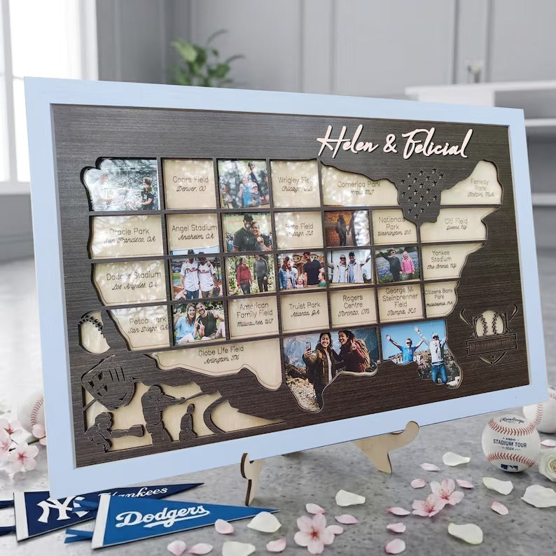 Personalized MLB Stadium Map Photo Frame(3D Raised Lettering)