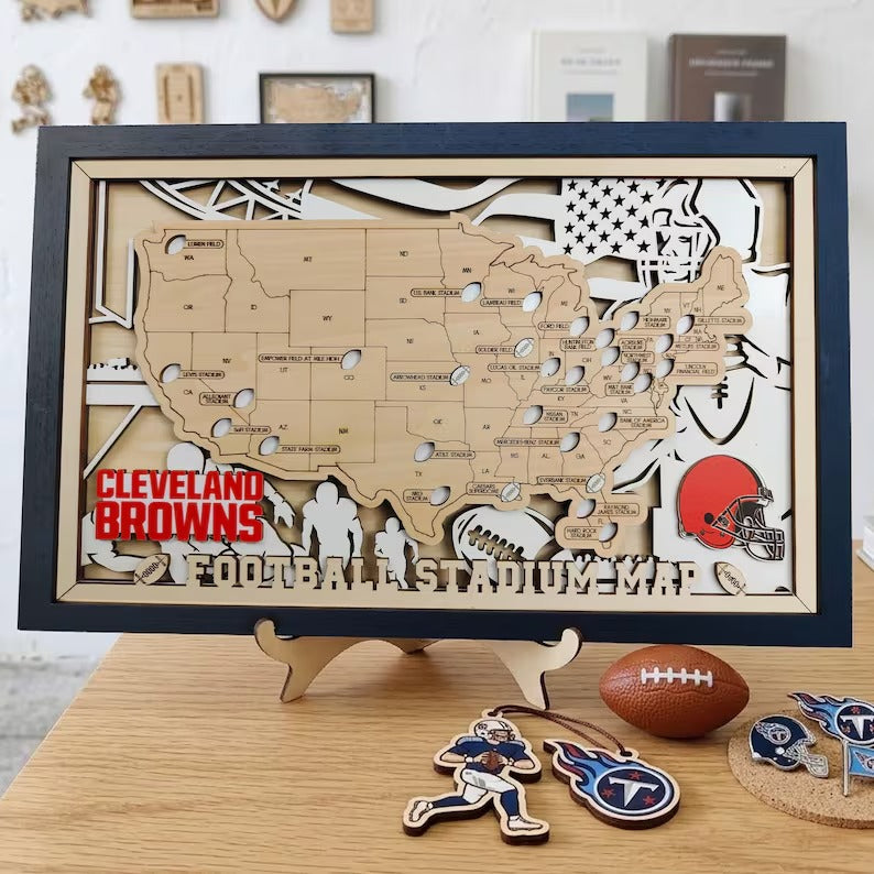 Football Stadium Map Tracker, Custom Wood Art
