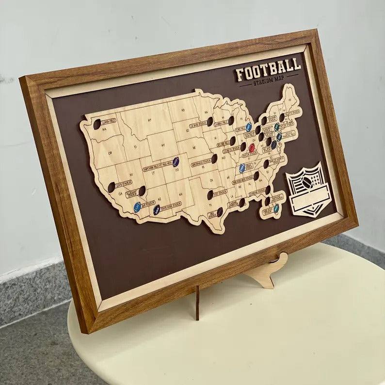 Personalized NFL Stadium Tracker Map with Team Pins