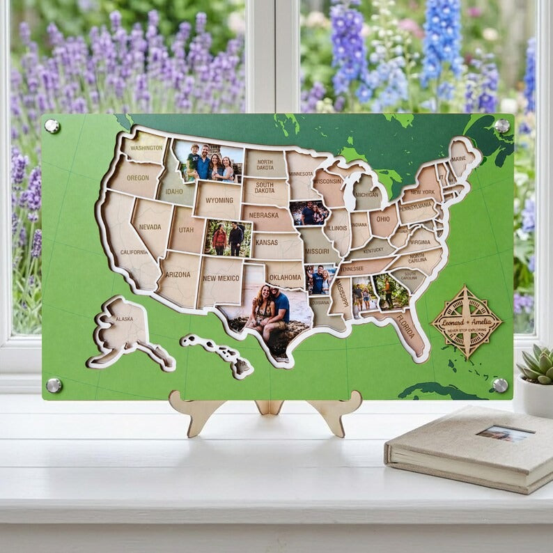 Personalized USA Photo Travel Map - Green