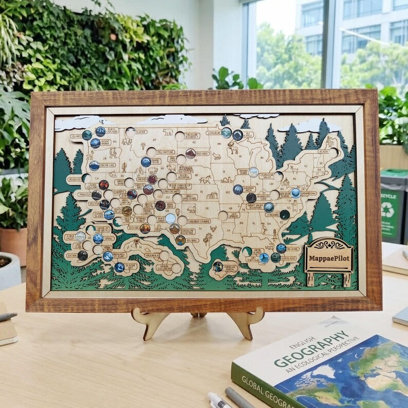 National Park Travel Map - 63 Parks Push Pin Map(Forest）
