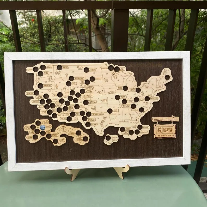Wooden US National Parks Map - Custom Camping Tracker Wall Art