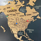 3D Wooden Triptych World Map - 3-Panel Push Pin Travel Wall Art