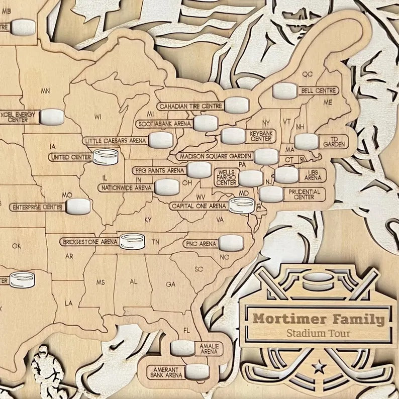Personalized NHL Hockey Stadium Map - Retirement Gift for Dad
