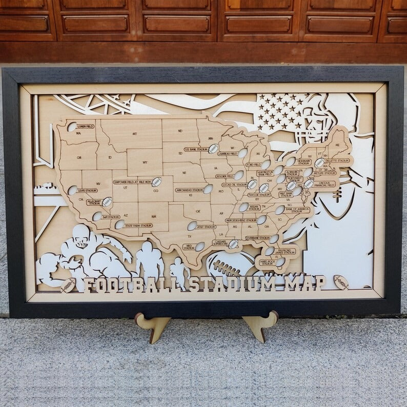 Football Stadium Map Tracker, Custom Wood Art