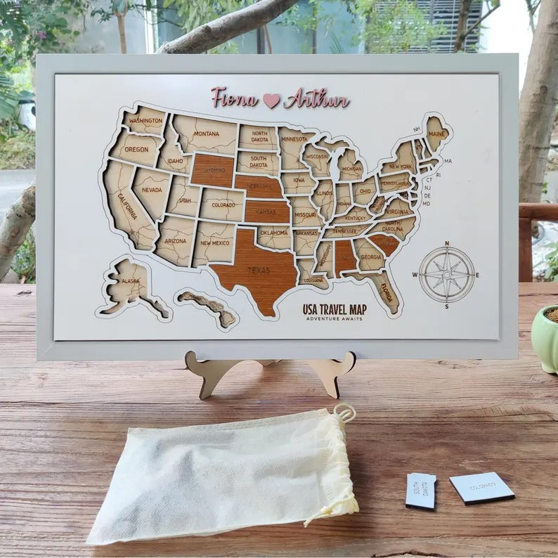 Personalized USA States Puzzle Map(White)