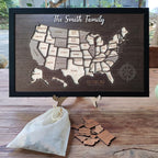 Personalized USA States Puzzle Map(Black Oak)