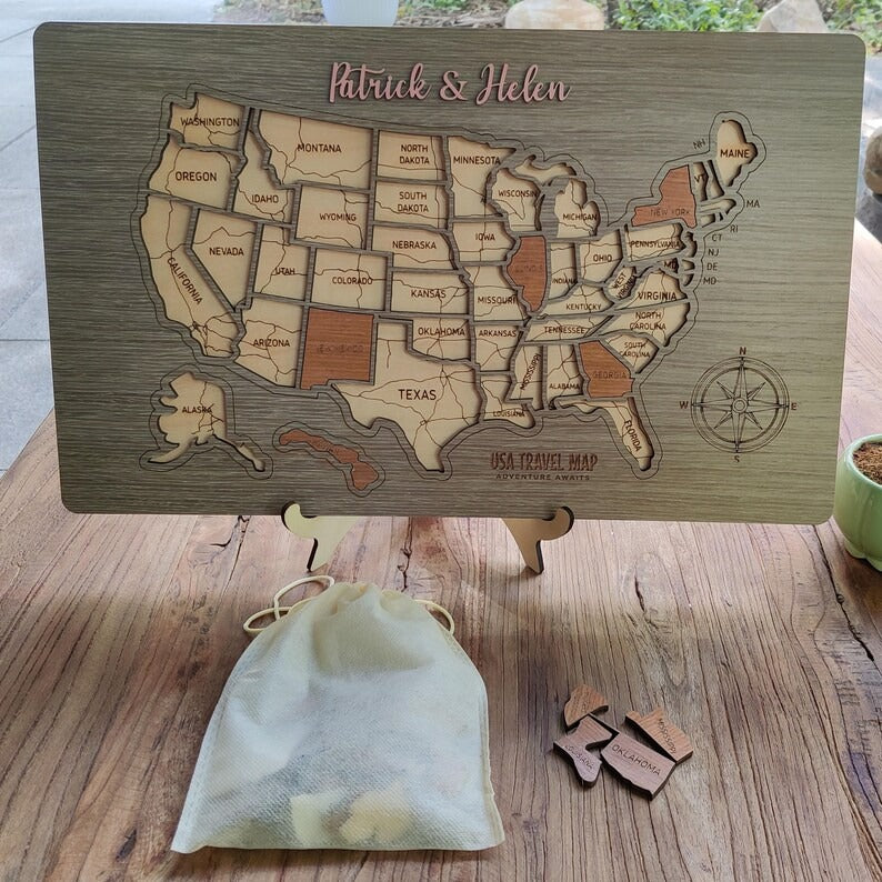 Personalized USA States Puzzle Map(Gery Oak)