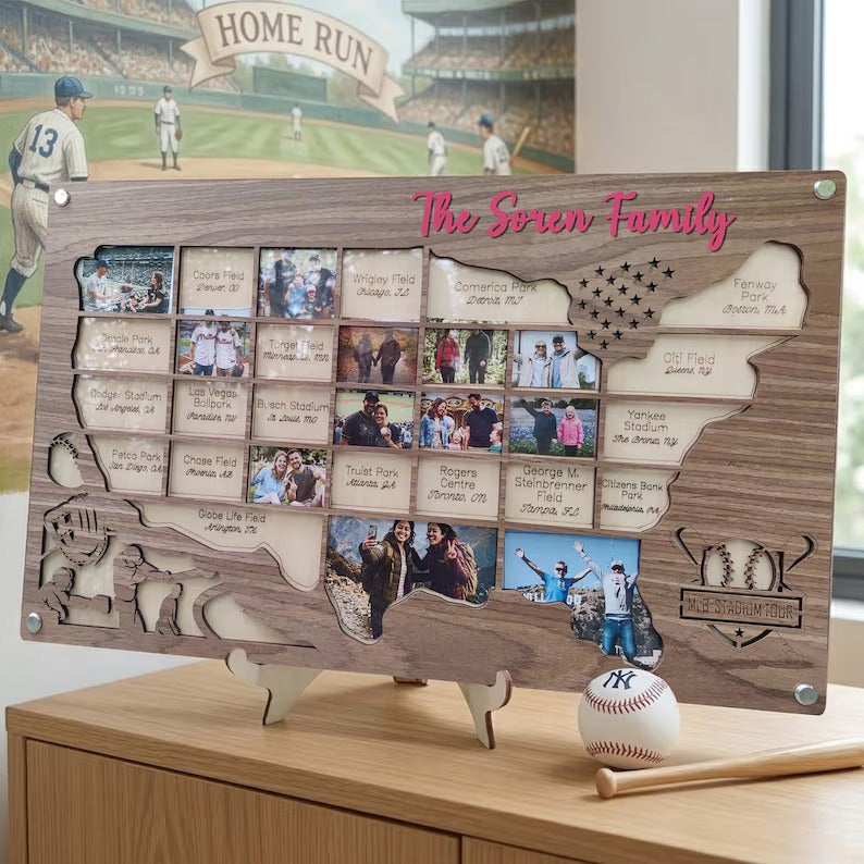 Personalized MLB Stadium Map Photo Frame(3D Raised Lettering)