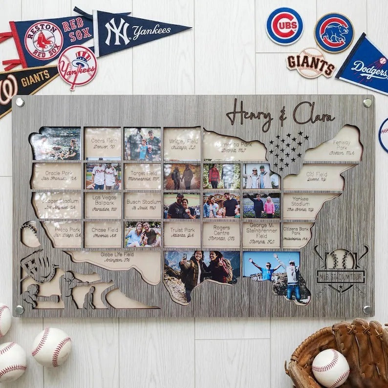 Personalized MLB Stadium Map Photo Frame(Laser Engraved Text)