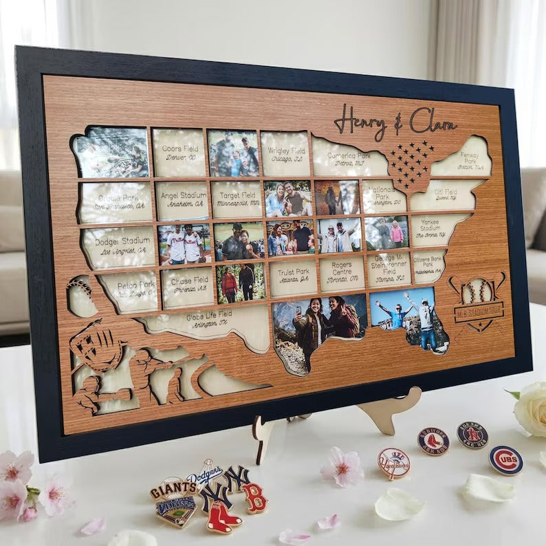 Personalized MLB Stadium Map Photo Frame(Laser Engraved Text)