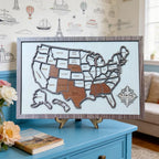 Personalized 50 States USA Travel Map - Custom Color Backboard
