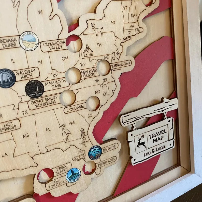 National Park Travel Map - 63 Parks Push Pin Map(USA Flage)
