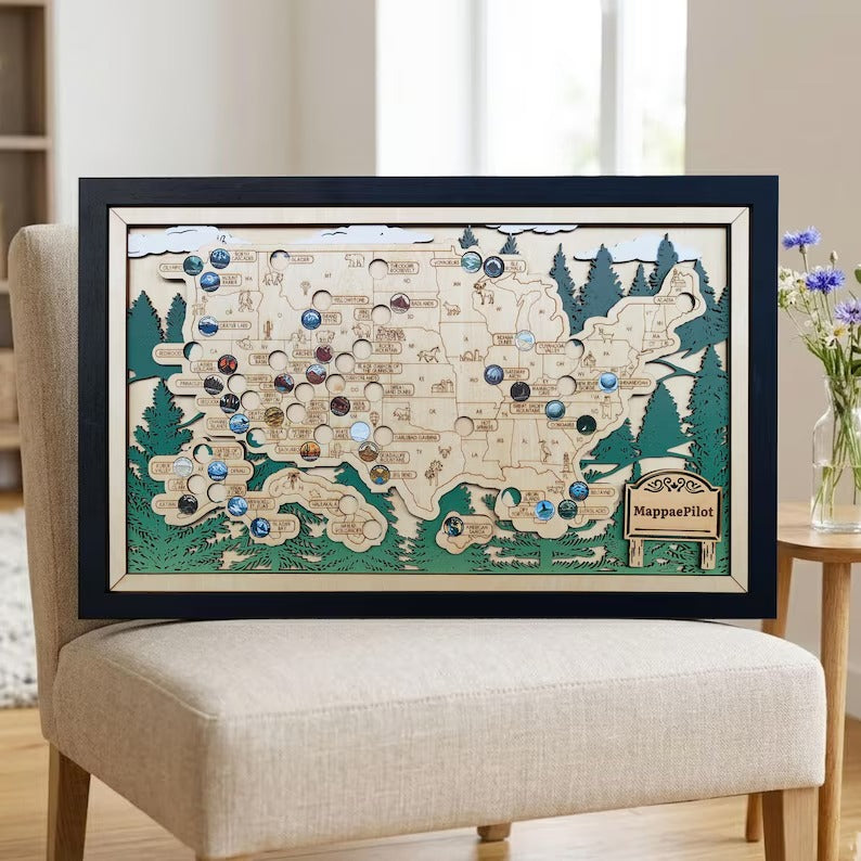 National Park Travel Map - 63 Parks Push Pin Map(Forest）