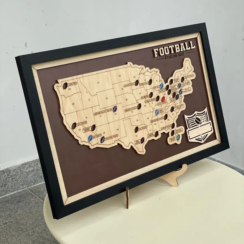 Personalized NFL Stadium Tracker Map with Team Pins