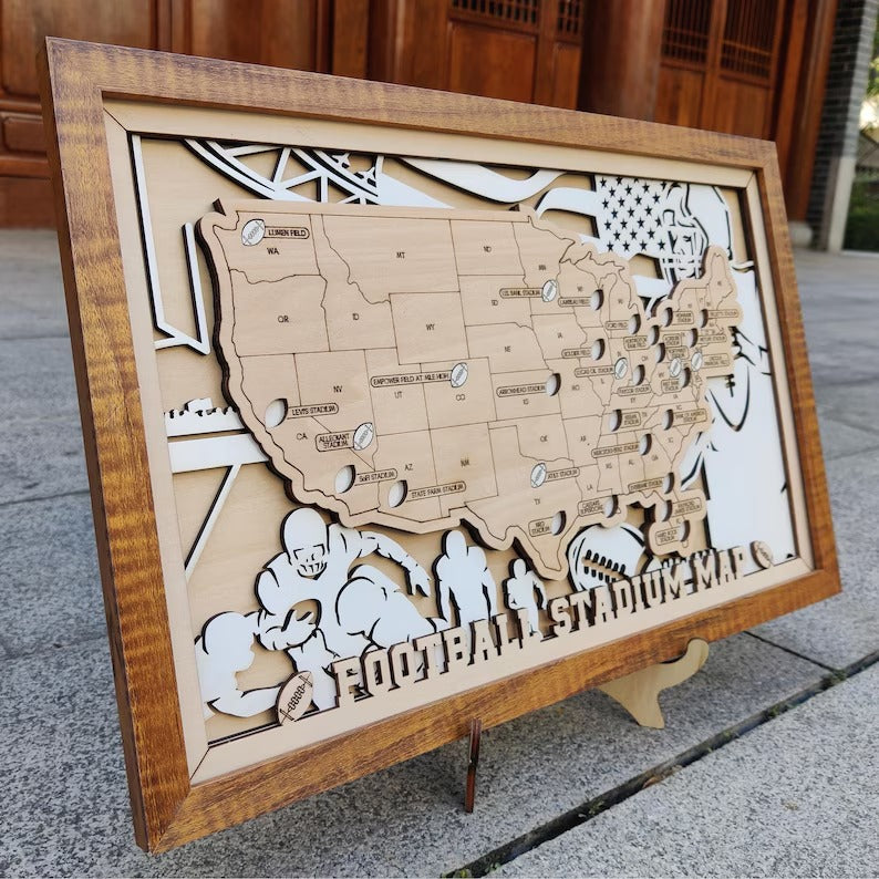 Football Stadium Map Tracker, Custom Wood Art