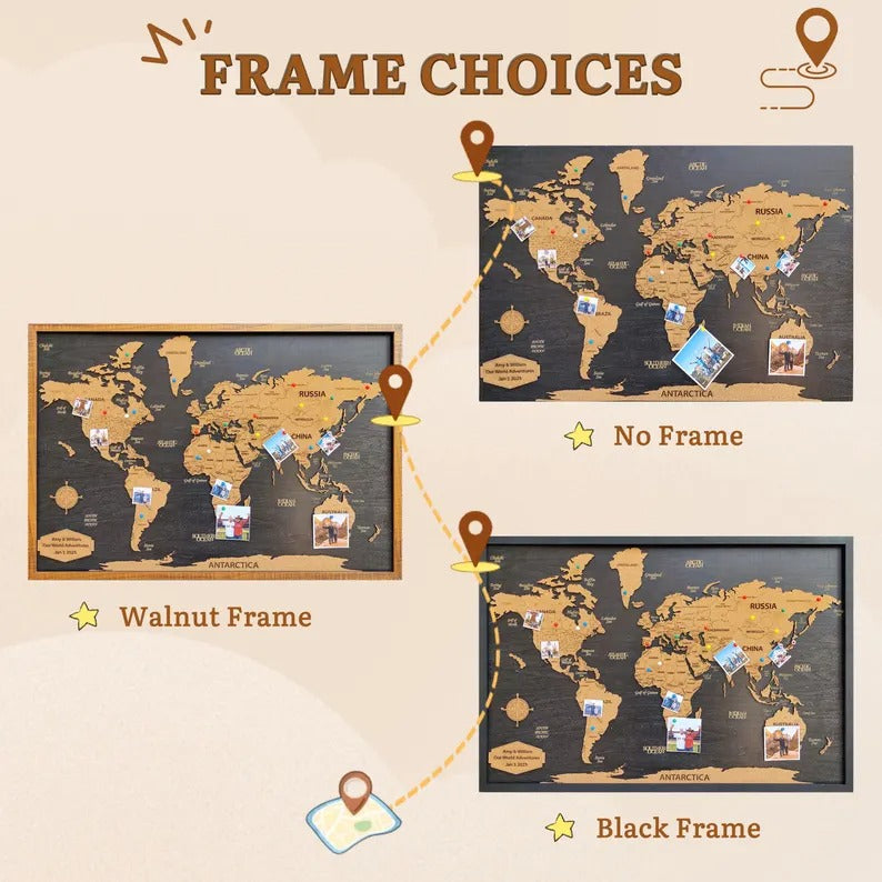 Premium Framed Wooden World Map Wall Art
