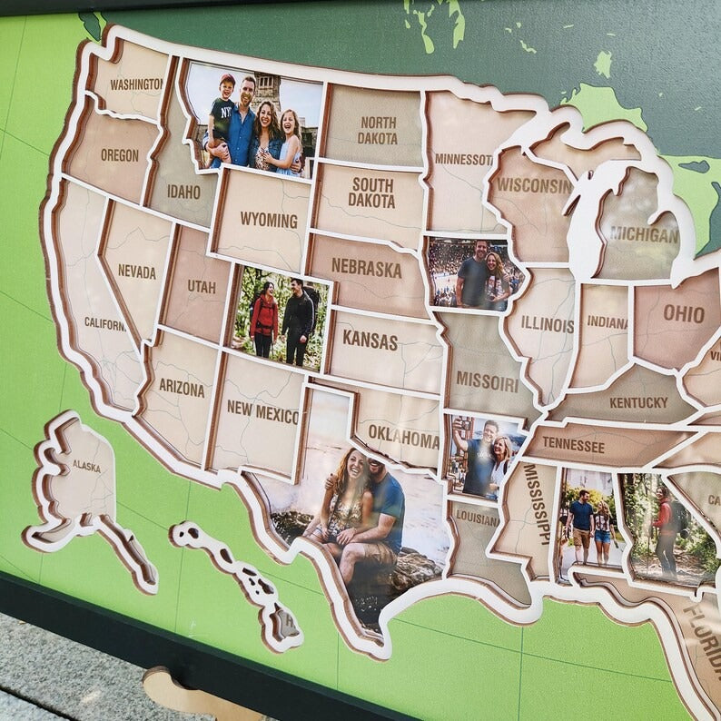 Personalized USA Photo Travel Map - Green