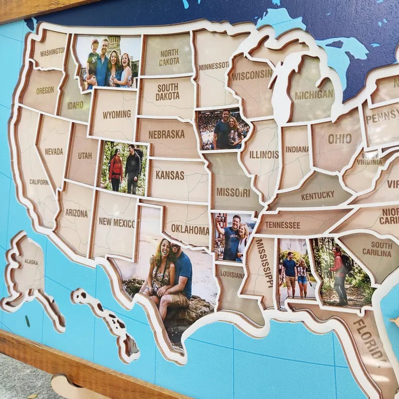 Personalized USA Photo Travel Map - Dark Blue