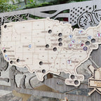 3D Cutout Wooden MLB Stadium Map with Engraved Nameplate & Team Logo Pins