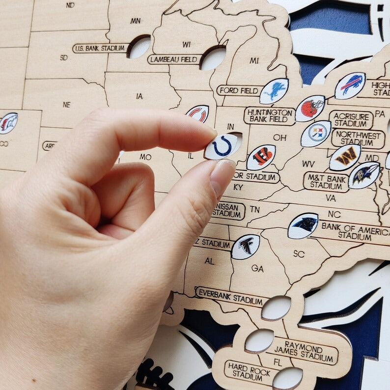 3D Wooden Football Stadium Map | NFL Bucket List Travel Tracker