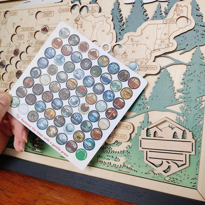 National Park Travel Map - 63 Parks Push Pin Map(Forest）