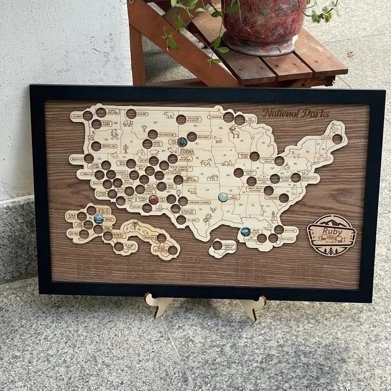 Custom National Parks Map - Hiker Gift for Him Her & Travel Decor
