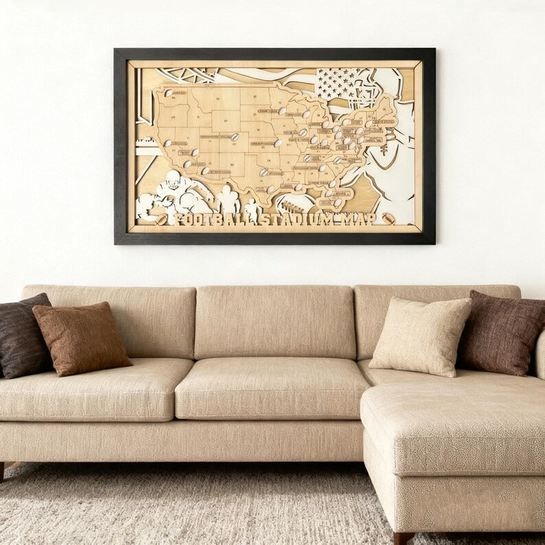 Football Stadium Map Tracker, Custom Wood Art