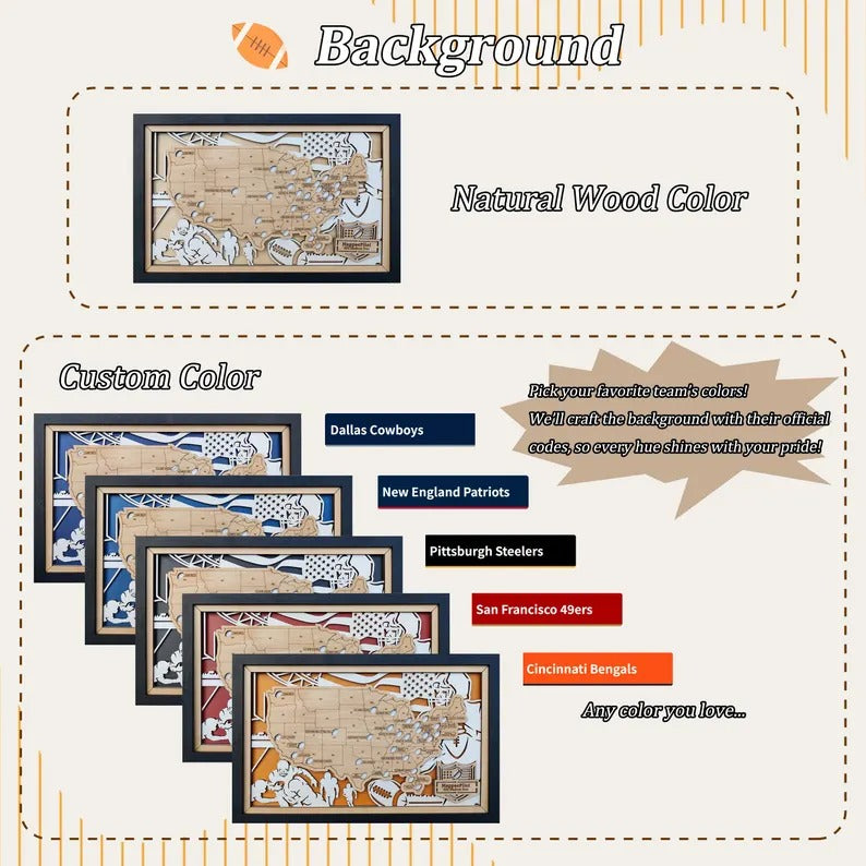 Football Baseball Stadium Map, Wood NFL Stadium Tracker