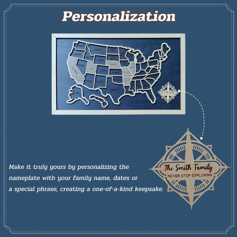 50 States Puzzle Map - Laser Cut Wooden USA Travel Tracker