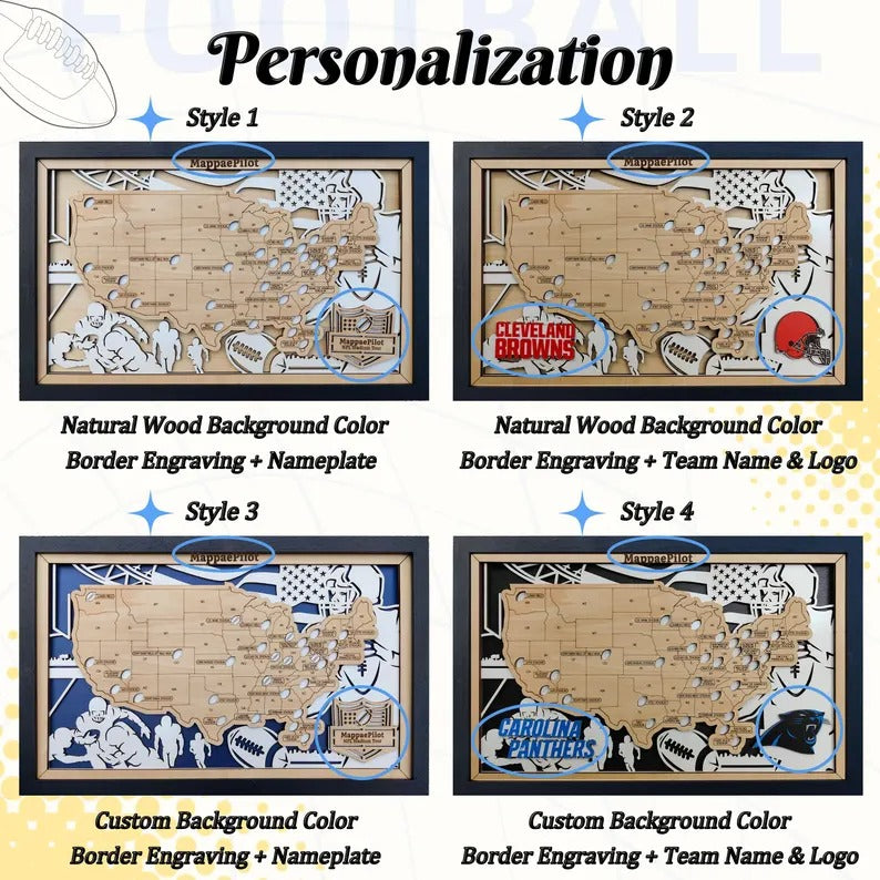 Football Baseball Stadium Map, Wood NFL Stadium Tracker