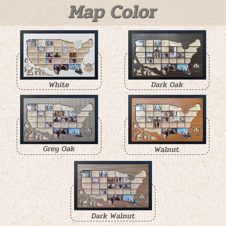 Personalized MLB Stadium Map Photo Frame(Laser Engraved Text)