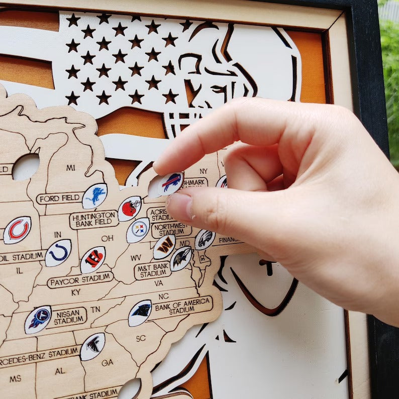 3D Wooden Football Stadium Map | NFL Bucket List Travel Tracker