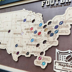 Personalized Brown Wooden NFL Stadium Map with Team Name Pins - Mappae Pilot