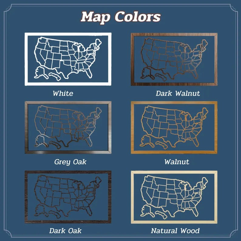 Personalized 50 States USA Travel Map - Custom Color Backboard