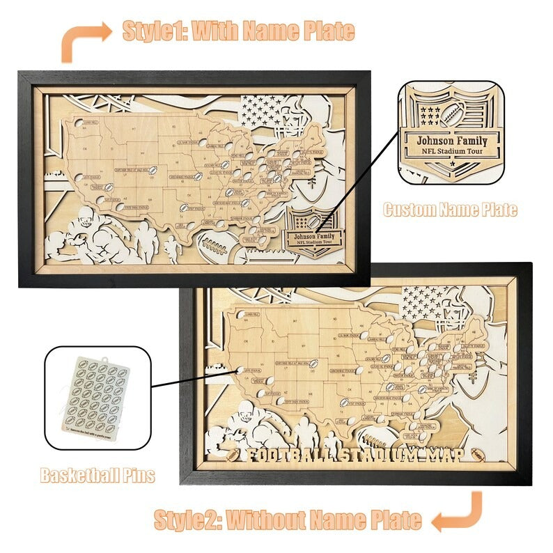 Football Stadium Map Tracker, Custom Wood Art